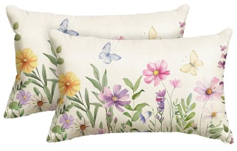Artoid Mode Blumen Blätter Schmetterling Frühling Kissenbezüge 2er Set, 30x50 cm Sommer Saisonnal Zierkissenbezug Couch Wohnzimmer Deko