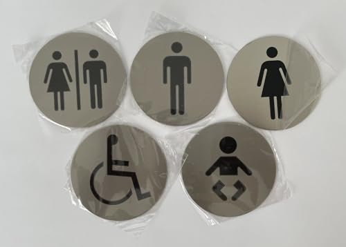Edelstahl Türschild selbstklebend Ø75mm WC schild Damen Herren Behinderten Baby Wickelunterlage (1 Stück Herren)