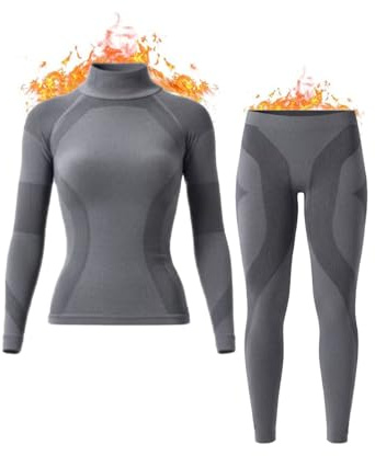 Inno Functional Wear Seamless Thermal Underwear for Women Pj Set Workout Ski Warm Base Layer Cold Weather Yoga Top Bottom, Grey, X-Large
