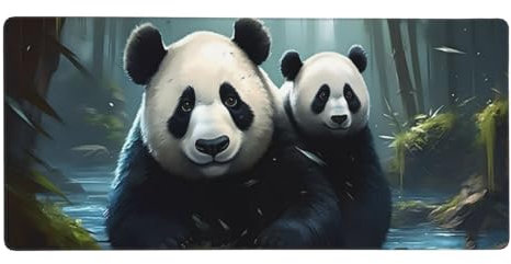 Panda Mauspad XXL 800 x 300 mm, Schreibtischunterlage Tier Mousepad mit rutschfeste Gummibasis, Vernähte Kanten Wetterfest Desk Mat, Großer Erweiterter Schreibtisch Schutz für Home Office Deko -Y998