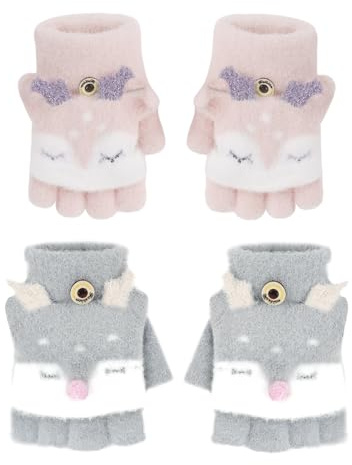 RUIXIA 2 Paires Mitaine Enfant avec Capuchon Gants Sans Doigt pour Enfants de 5 à 8 ans Gants Demi-Doigt Mignon Mitaine Hiver Chaud pour Fille Garçon