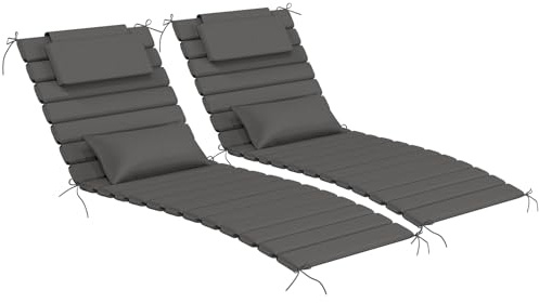 AOFEITE 1.6 Chaise Lounge Cushions Outdoor Set of 2, Water Fade Resistant | 81x 27 Olefin Quilted Patio Reclining Lounger Chair Pads with Pillow Straps Weather Resistant Fold for Garden, Dark Gray