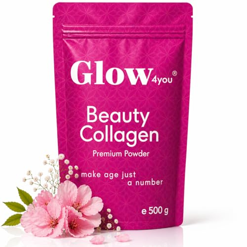 Glow4you Kollagen Pulver (500g) Bioaktives Premiumkollagen | Prime Pharma-Qualität aus Deutschland | 100% Natur | Grasgefütterte Weidehaltung | Hoher Anteil von Typ1 und Typ3 Kollagenpeptiden