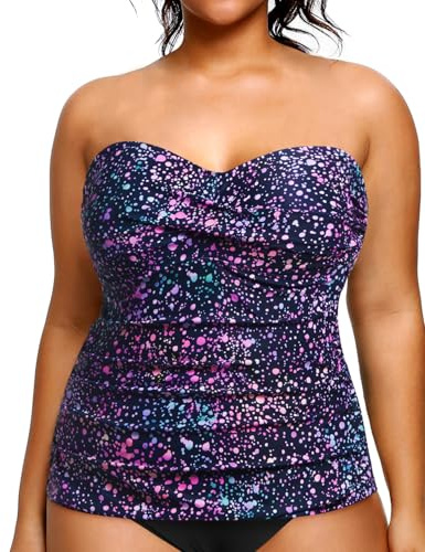 Aqua Eve Tankini-Top in Übergröße, Bandeau-Badeoberteil, trägerlos, Badeanzug, Oberteil ohne Unterteil, Violetter Punkt, 18 Plus