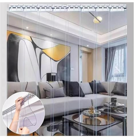 Transparenter PVC-Streifenvorhang für Reinräume, Schlafzimmer und Küchen, 1,6 mm dick, 1,05 x 2,3 m Vinyl-Tür-Set, einfache Installation, langlebig, flexible Kunststoff-Barriere