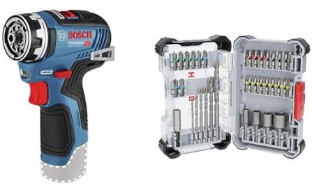 Bosch Professional 12V System Akku Bohrschrauber GSR 12V-35 FC - FlexiClick System (ohne Akku/Ladegerät) + 35x Extra Hard Schrauberbit‑ und CYL-3 Bohrer-Set, 35‑tlg. (197 x 110,5 mm)