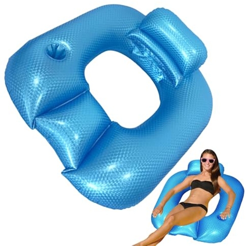 Aufblasbare Poolliege,Bade Pool Liege mit Rückenlehne - Mit Getränkehalter Und Armlehnen Für Pool, Fluss, See,