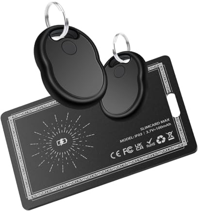 Wallet Tracker Card & Key Finder 2 Pack - 0.07 in Ultra Thin Tracker Card and Tracker Tag for Credit Card Holder, Passport, Luggage, and Item Locator, with Apple Find My, IP68 Waterproof, Rechargeabl