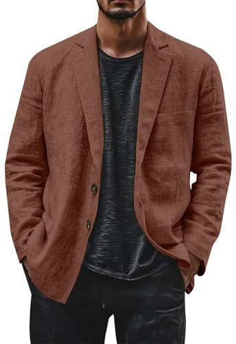 Blazer en lin pour homme - Veste de costume de loisirs légère à deux boutons - Coupe ample - Blazer de bureau - Couleur unie - Polyvalente - Veste de costume à revers cranté - Vestes avec poche