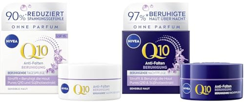 Bundle aus NIVEA Q10 Tagespflege, parfümfreie Tagescreme mit LSF 15(50 ml) + NIVEA Q10 Nachtpflege, feuchtigkeitsspendende Nachtcreme mit purem Q10 (50 ml)