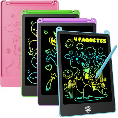 4 Packs Tableta De Escritura LCD Colorido de 8,5 Pulgadas para Niños, Regalos Borrables y Reutilizables, Juguete de Cumpleaños de Navidad para 3~8 Juguetes para Niñas Niños (Verde, Azul, Rosa, Morado)