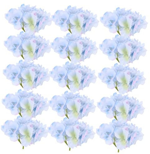 GLEAVI 18 Pcs Artificielles Soie Têtes de Fleurs Dhortensia Bleu Décorations pour Mariage Fête Fond Photo et Réaliste
