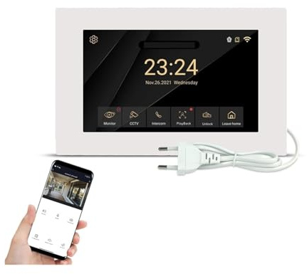 BAFEIYA Drahtlose WiFi-Smart-Video-Gegensprechanlage 1080P-Voll-Touchscreen mit kabelgebundener Tür-Smartphone-Sprechfunktion, EIN-Tasten-Entriegelung(R6-M503WA-B)