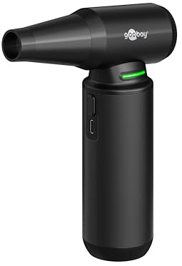 goobay soffiatore per polvere Superior con 3 livelli, batteria da 6.000 mAh, 130.000 giri/min, fino a 110 min di autonomia, incl. 8 accessori per rimuovere la polvere da tastiere, PC, 77831