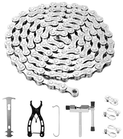 Fahrradkette, Fahrradkette Werkzeug, 1/2 x 3/32 Inch116 Glieder, Kettenschloss Zange, Mit Fahrradgliedzange Und 3 Paar Kettenschloss, Für Mountainbike