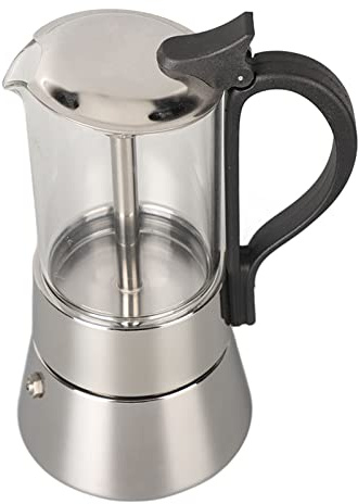 Luocute Moka Pot, Cafetière à Expresso en Acier Inoxydable avec Dessus en Verre Transparent, Cafetière Italienne 4 Tasses avec Poignée pour Cuisinière à Gaz électrique à Induction, 7,9