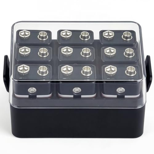 ALCYON Caja organizadora de baterías, contenedor de batería para 48 pilas AA, soporte protector de plástico transparente para viajes, hogar, oficina (solo caja) (negro, 9 V)