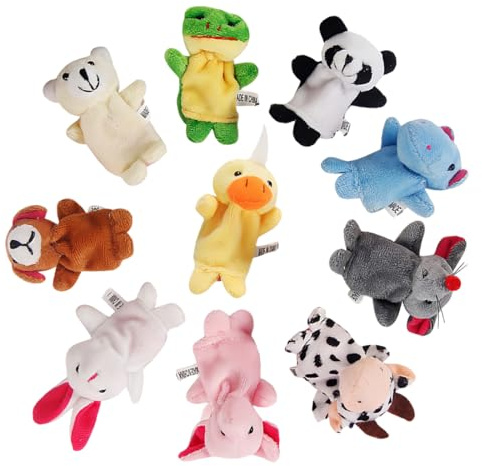 YUVKIN Lot de 10 marionnettes à doigt en peluche pour bébé - Animaux mignons pour garçons et filles - Cadeau idéal pour Noël, Pâques, anniversaires et fêtes d'enfants