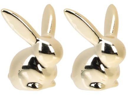 Housoutil Goldener Osterhase Aus Keramik, 2 Stück Goldene Hasenfigur, Osterhasen Deko Figuren Für Tischdekoration, Frühlings- Und Osterdekoration, Frühlings-Innendekoration