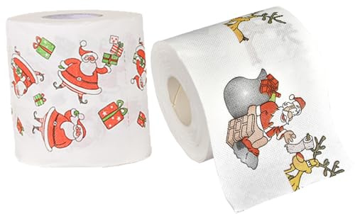 Papier toilette de Noël 2 rouleaux de papier toilette Noël imprimé père drôle joyeux en vrac pour bas décoration salle bain