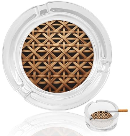 Glass Ashtray Cigarette Ashtray Wicker Woven Grid Ash Holder Ash Tray for Smokers Home Office Indoor Outdoor Decorative