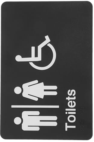 UKCOCO Panneau de Toilettes Unisexes en Plastique Abs Blanc avec Braille et Flèche Directionnelle, Indicateur Accessible pour Personnes Handicapées, Signalisation Intérieure et