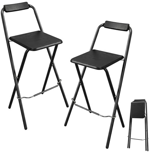 Spetebo Barstol, hopfällbar svart, lastkapacitet upp till 110 kg – 95 x 50 cm – vedpall vikbar med träsits och viksäkring – barstol ståstol för bar och disk med ryggstöd (2)
