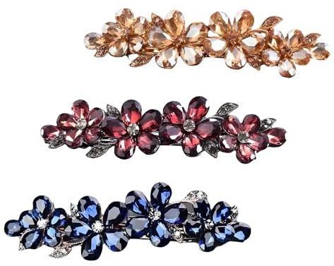 Fermagli per Capelli Donna con Strass e Cristalli Set da 3 Mollette Eleganti Antiscivolo per Capelli Sottili e Spessi Accessori Floreali per Chignon Trecce Coda Blu Rosso Champagne