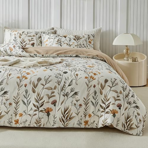 TTCM 4 Piece Double Duvet Cover Set with Fitted Sheet, Floral Print