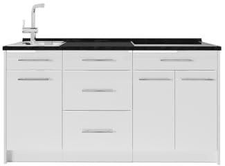 Vicco Köksblock Fame-Line, Vit högblank/Vit, 150 cm, AP Antracit, för individuell expansion med kompatibla moduler