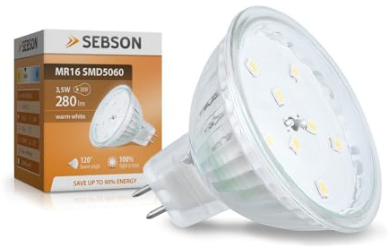 SEBSON GU5.3 / MR16 LED Lampe 12V warmweiß 3,5W, ersetzt 30W Glühlampe | GU5.3 LED 12V DC Leuchtmittel - 50mm Durchmesser für Einbaustrahler, 280lm Deckenstrahler 110°