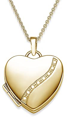 Amoonìc Herz Medaillon zum Öffnen für Bilder Gelbgold | Kette Damen Medallion mit Bild | Foto Amulett Anhänger Herzmedallion | Halskette Herzkette Geschenk