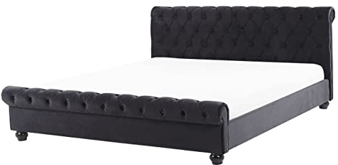 Stilvolles Bett Polsterbezug Samtstoff Chesterfield Style schwarz Avallon