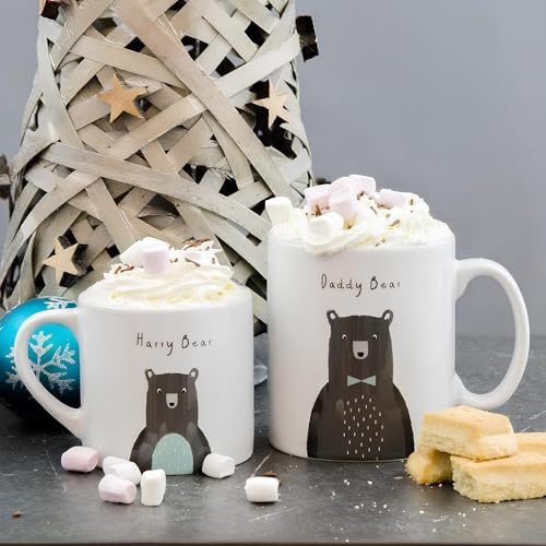 Personalised Parent and Child Mug Set - Father Son Mother Daughter Adult plus Kids Sized Cup Set | Family Baby Chino Mug, Gift Idea for Mother's or Father’s Day Dad Mam (Fun Bear Family Mug Set)