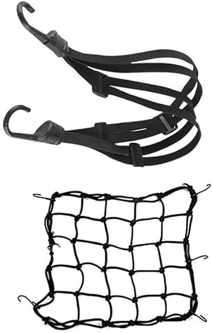 RXYYOS - Rete elastica per bagagli, 40 x 40 cm, più cinghia elastica da 60 cm, con ganci per bicicletta, moto, fissaggio casco, borsa a rete, colore: Nero