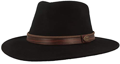 Breiter Rollbarer Outdoor Filz-Hut | Trekking-Hut | Wollhut aus 100% Wolle – Wasserabweisend & Faltbar – mit Ledergarnitur & Huteinlagen - Für Herren & Damen (Schwarz, 56)