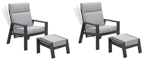 Garden Impressions 2 x Luxus Relaxsessel mit Hocker Max, Verstellbarer Rücken/Relaxstuhl/Loungesessel