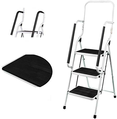 Escabeau de sécurité pliable à 3 fils en acier haute performance avec support de rail de main courante, profil antidérapant pour cuisine, jardin, entrepôt de bureau