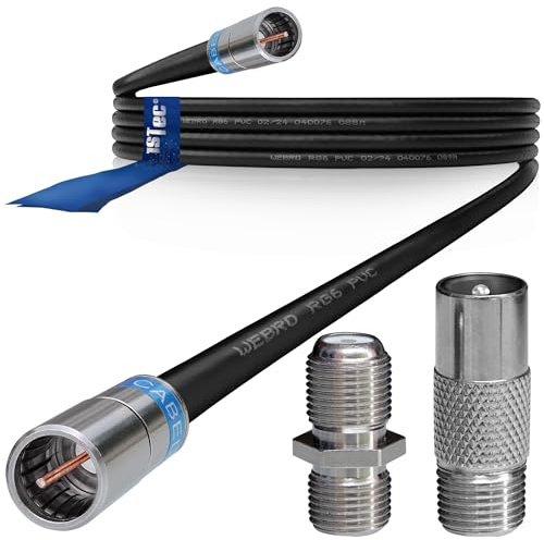1STec 2m Black Virgin Media Quick Fit Male Push On or Over Female F-connector Technetix Isolator IEC Webro Extension Cable for V6 TIVO Set Top Box VIVID Fibre Super Hub Broadband Modems to 2 Metre