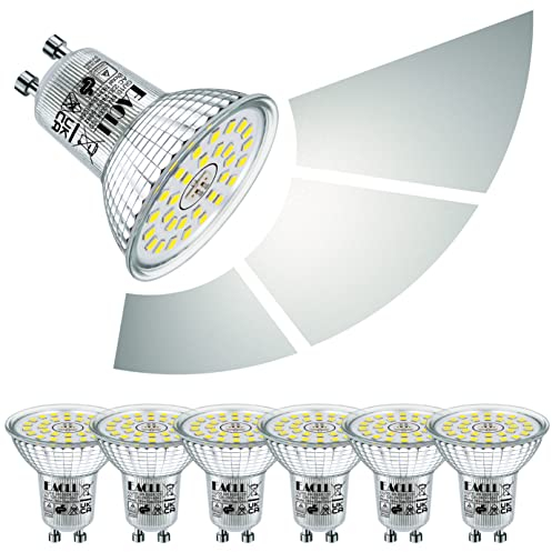 EACLL GU10 LED Bulbs 3-Step Dimmable 3-Brightness, 6W 6000K Cool White, Pack of 6, 635lm Equivalent 85W Halogen Spotlight, 120° Flicker-Free Reflector Lamp, Dimmable Without Dimmer Switch