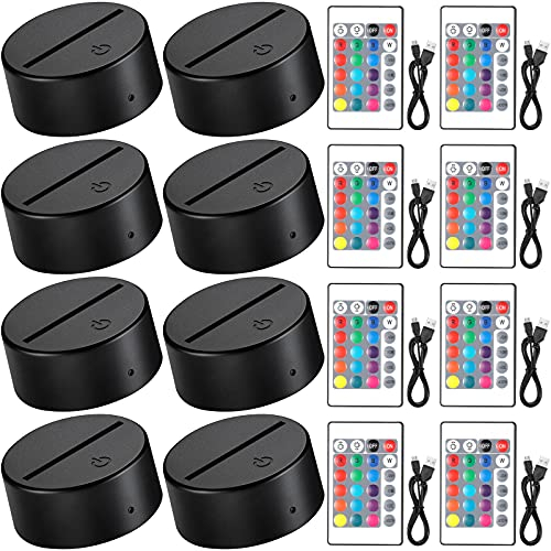 Honoson 8 Pieces Night LED Light Lamp Base 16 Colors LED Light Display Base with Remote Control USB Cable for Restaurant Room Shop
