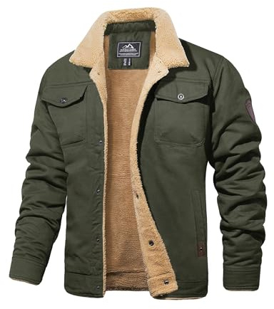 MAGCOMSEN Casual vinterjackor i varm bomull med 5 fickor för män, Armégrön., M
