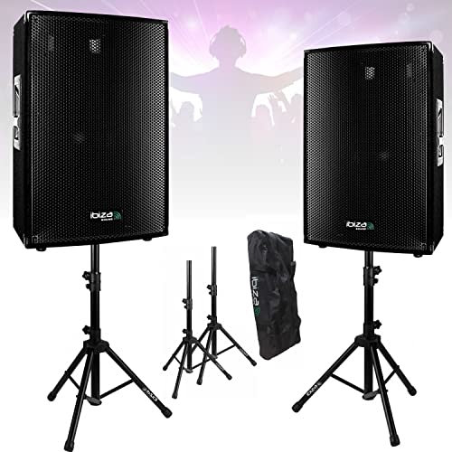 Ibiza Sound Light - Pack Sono 1200W Total - 2 Enceintes 600W - 2 Pieds Supports Enceintes - PA DJ - Soirée - Anniversaire - Salle des fêtes