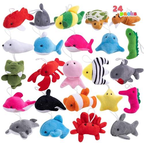 JOYIN 24 Stück Mini Plüschtiere, Meerestier für Kindergeburtstagsparty, Kuscheltier Klein, Kleine Geschenke für Kinder, Adventskalender Füllung, Mitgebsel Kindergeburtstag ab 3+ Jahre