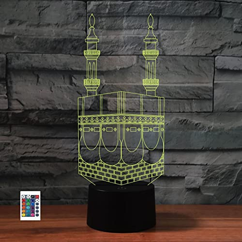3D Islamischer Tempel Nachtlichter Fernbedienung 16 Farben Illusion Acryl LED Tisch Nachttisch Lampe Kinder Schlafzimmer Schreibtisch Dekor Geburtstag Geschenke Spielzeug für Kinder