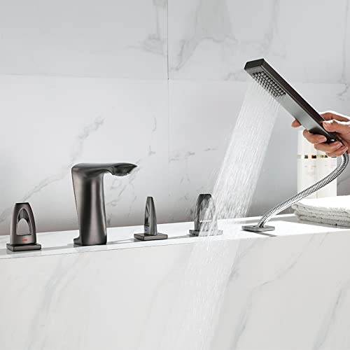 Ksunun Badewannenarmatur Mit Handbrause, Wannenarmatur, 5-Loch Wannenrandarmatur, Badewannen Armaturen, Mischbatterie Badewanne Messing, Beinhalten Handbrause, Brausehalter Und Brauseschlauch,Grau