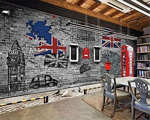 3D Wallpaper Europe And The United States Retro Nostalgia London Phone Booth Coffee Background Wall Wallpaper-140x100cm