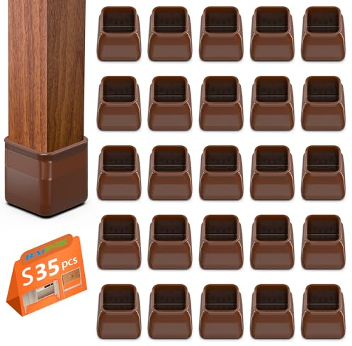 35pcs Bodenschoner für Stühle, Stuhlbeinkappen Eckig, Schutzkappen für Stuhlbeine mit Filz, Klare Silikon Stuhlbeinschoner Zum Schutz von Böden, Klein(23-31mm)