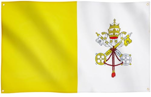 Runesol Bandiera Città del Vaticano, 91x152cm, 3ft x 5ft, 4 Occhielli, 1 Occhiello in Ogni Angolo, Cattolicesimo, La Santa Sede, The Holy See, Giorno di San Giuseppe, Esterno, Epifania