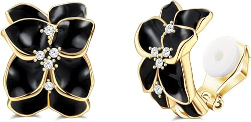 FIOROYAL Blumen Ohrclips Damen Ohne Ohrlöcher,Statement Blütenblatt Clip Ohrringe Damen,Schwarz Blütenblatt Ohrringe Ohne Ohrloch